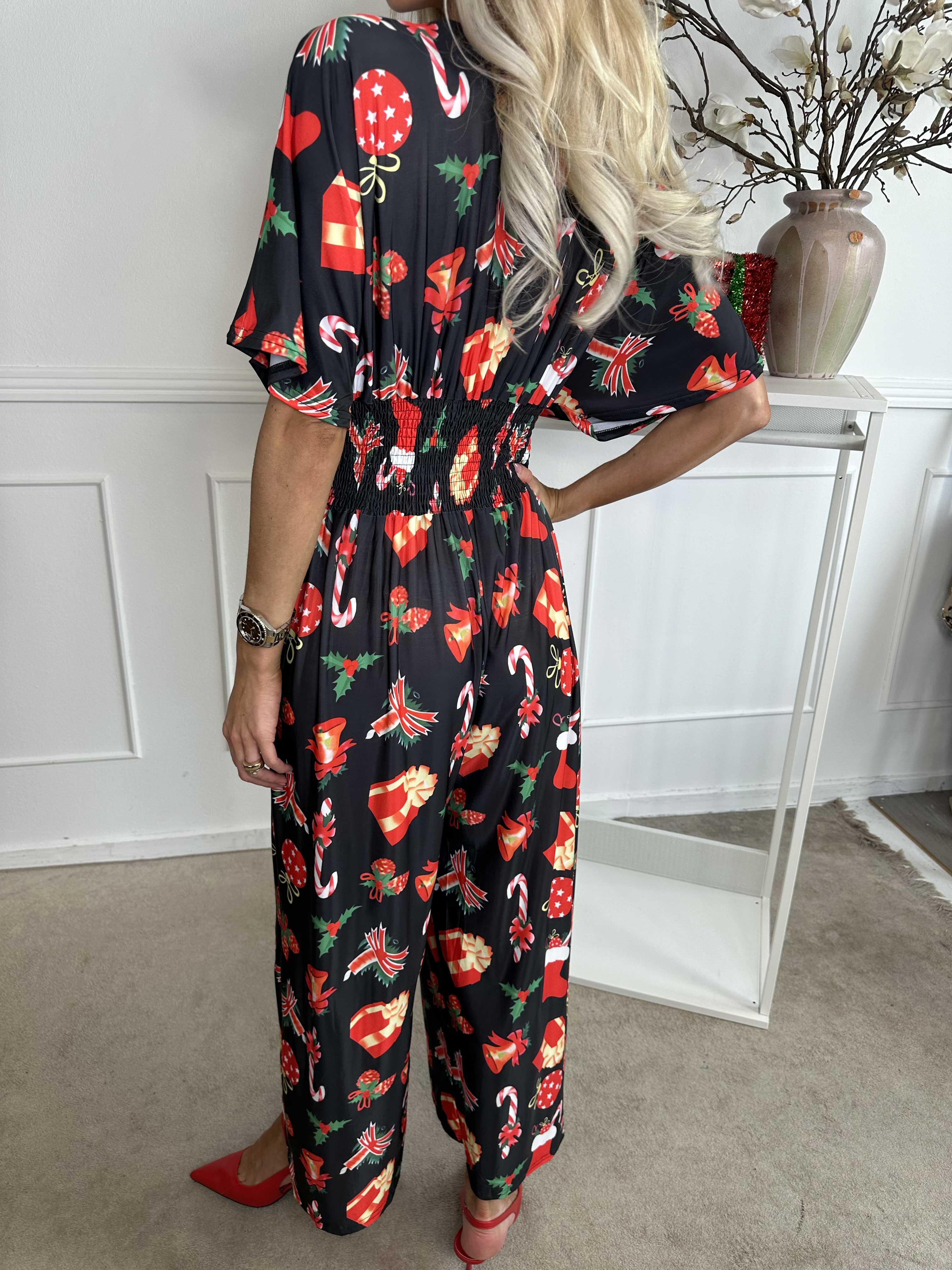 Pams Holiday Jumpsuit - Jumpsuit med resår och julmotiv